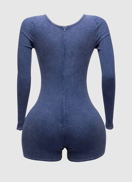 Mineral Washed Long Sleeve Romper