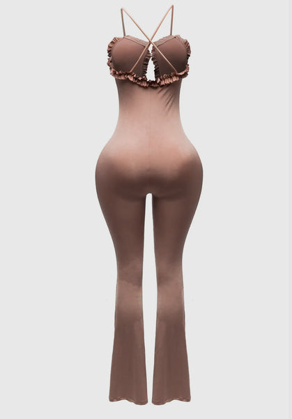 Mocha Ruffle Cutout Jumpsuit