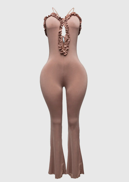 Mocha Ruffle Cutout Jumpsuit