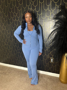 “Blue” Matching Active Flare Jumpsuit with Jacket