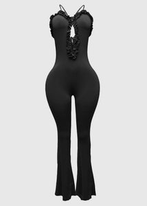 Black Ruffle Cutout Jumpsuit