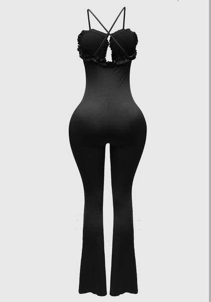 Black Ruffle Cutout Jumpsuit
