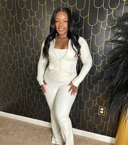 “IVORY” Matching Active Flare Jumpsuit with Jacket