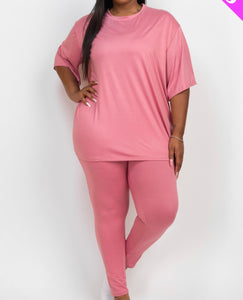 Plus size T-shirt & legging set (Pink)