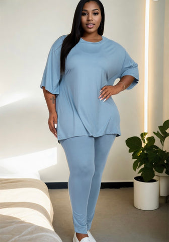 Plus Size T-shirt & leggings set (Blue)